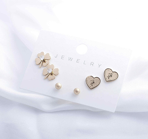 1 Set Elegant Simple Style Round Swan Heart Shape Plating Inlay Stainless Steel  Rhinestones Gold Plated Ear Studs