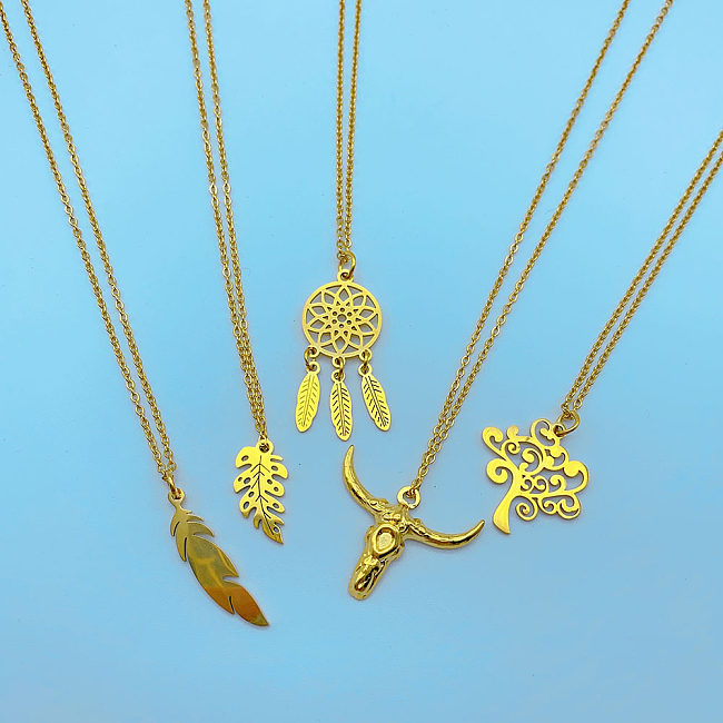 Einfache Halskette mit Traumfänger-Pflanzen-Anhänger aus Edelstahl im Großhandel