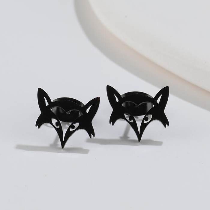 1 paire de clous d'oreilles ajourés en acier inoxydable, renard et Lion, à la mode