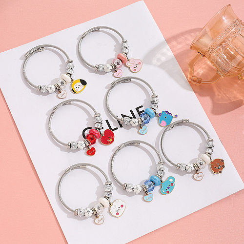 Simple Style Cartoon Character Stainless Steel Patchwork Bangle 1 Piece