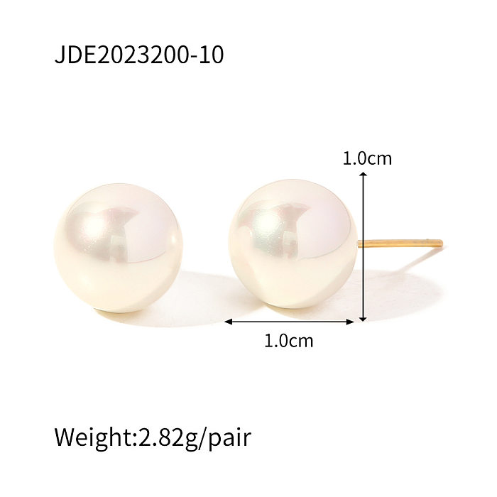 Fashion Round Stainless Steel  Inlay Pearl Ear Studs 1 Pair
