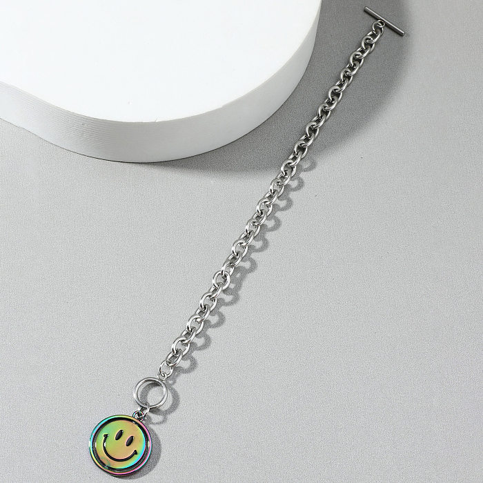 Hip-hop Colorful Double-sided Face Pendant Smiley Stainless Steel Bracelet Necklace