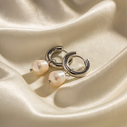 1 Paar runde Ohrringe im INS-Stil mit Inlay aus Edelstahl mit Perlmutt- und Weißgoldbeschichtung
