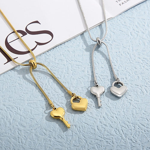 Fashion Heart Shape Key Stainless Steel Necklace 1 Piece