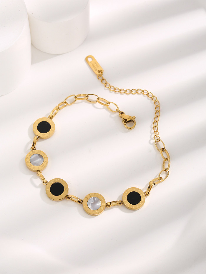 Casual Elegant Round Titanium Steel Plating Inlay Shell Gold Plated Bracelets