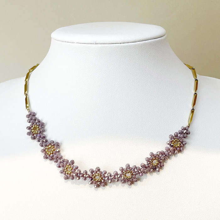 Großhandel mit süßer Blume, Edelstahl, künstlicher Kristall, 14 Karat vergoldete Halskette