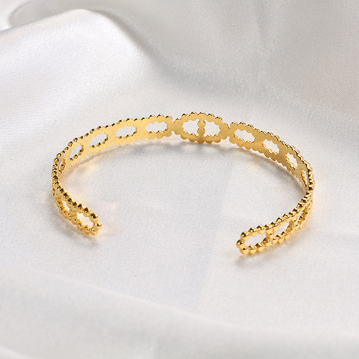 Atacado clássico feito à mão romântico oval de aço inoxidável feito à mão pulseira banhada a ouro 18K
