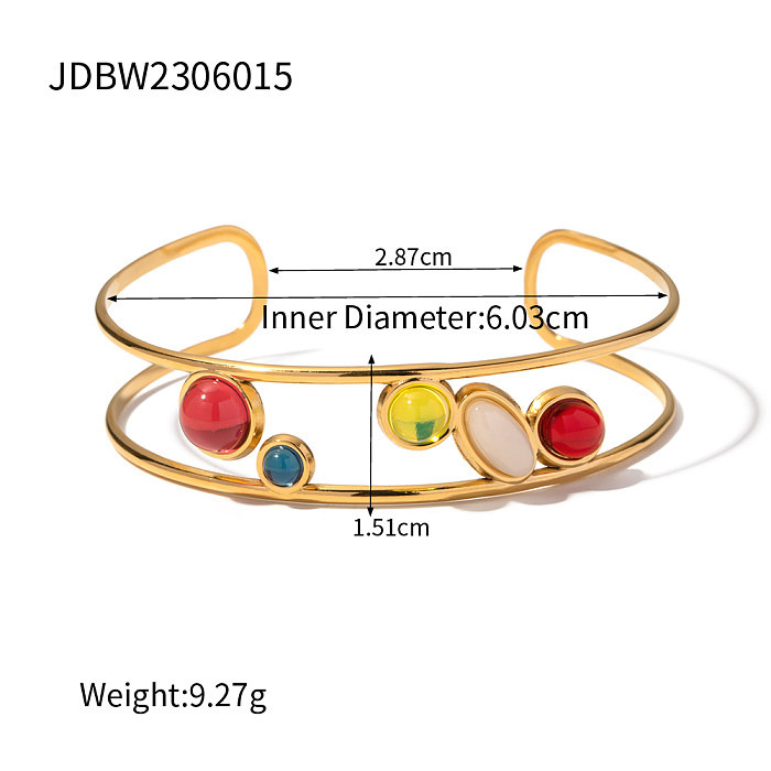 IG Style Simple Style Round Oval Stainless Steel Plating Inlay Artificial Gemstones 18K Gold Plated Bangle