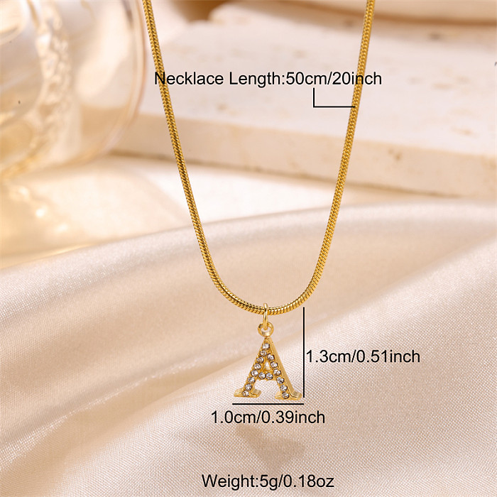 Sweet Simple Style Artistic Letter Stainless Steel  Plating Inlay Artificial Diamond 18K Gold Plated Pendant Necklace