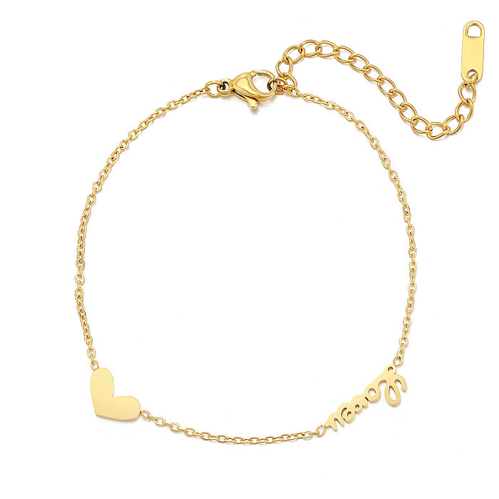 Bracelets en acier titane en forme de cœur de style simple incrustés d'or 1 pièce