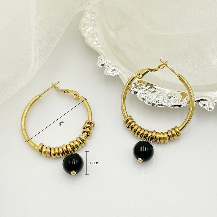 1 paire de boucles d'oreilles pendantes en acier inoxydable plaqué or 14 carats, Style Simple, couleur unie