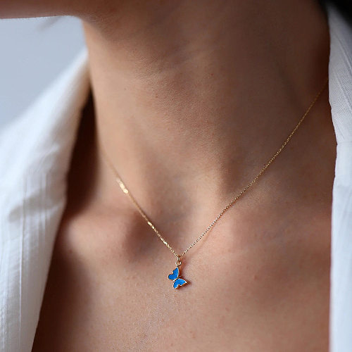 Retro Butterfly Stainless Steel  Pendant Necklace Plating Stainless Steel  Necklaces