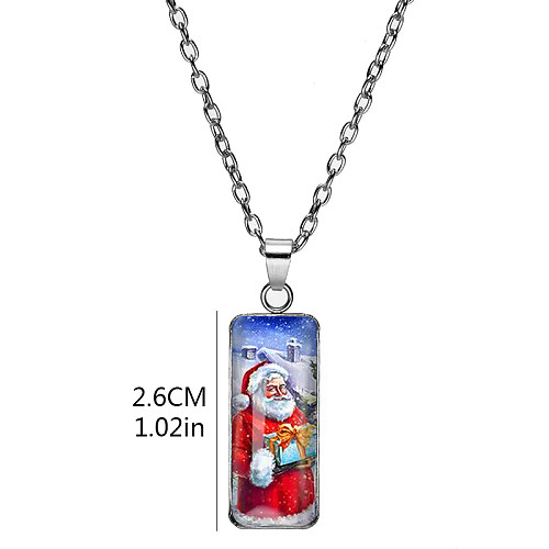 Cartoon Style Christmas Tree Santa Claus Stainless Steel  Inlay Glass Pendant Necklace