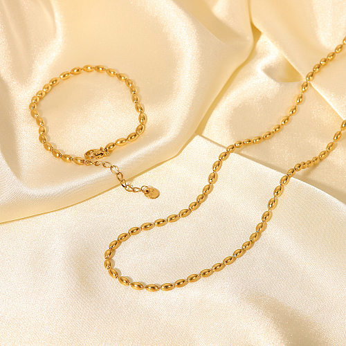 New Fashion Oval Bead 14K Gold Stainless Steel Women's Necklace Wholesale