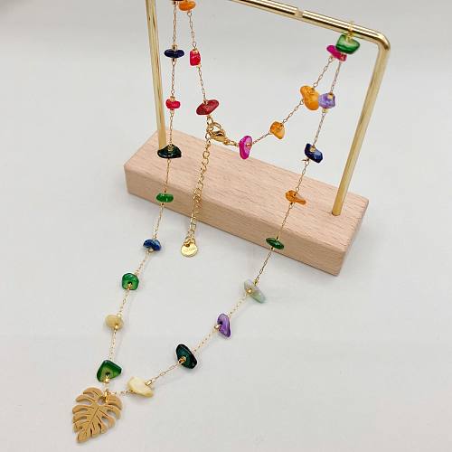 Einfache Halskette mit Blatt-Anhänger aus Edelstahl, 1 Stück