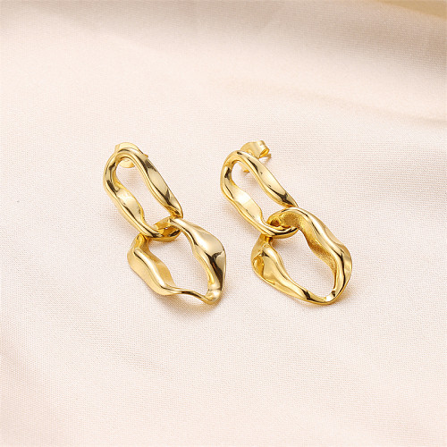 1 Pair Retro Double Ring Stainless Steel  Drop Earrings