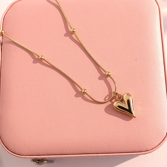 Simple Retro Peach Heart Shaped Pendant Stainless Steel  Gold Necklace