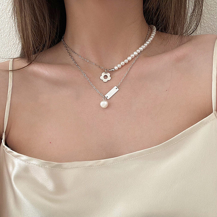 Romantic Simple Style Letter Moon Butterfly Stainless Steel  Alloy Plating Inlay Acrylic Artificial Pearls Artificial Diamond Gold Plated Silver Plated Necklace