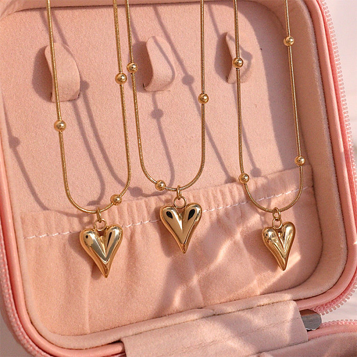 Simple Retro Peach Heart Shaped Pendant Stainless Steel  Gold Necklace