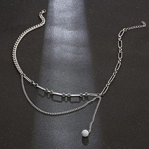 Collar de cadena pulido con cuentas de acero inoxidable de color sólido de estilo simple