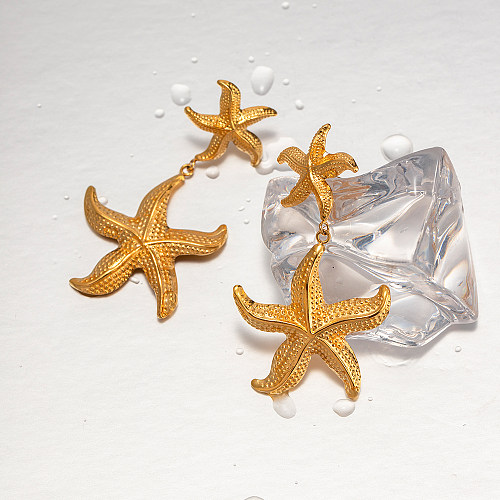 1 Paar IG-Stil Urlaubs-Ohrringe mit Seesternbeschichtung aus Edelstahl mit 18-Karat-Vergoldung