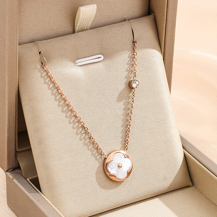 Simple Style Round Stainless Steel Plating Inlay Rhinestones Gold Plated Pendant Necklace