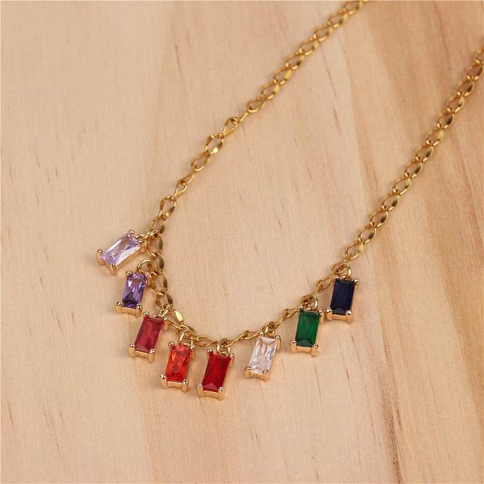 New Accessories Colored Zircon Pendant Necklace Stainless Steel  Necklace