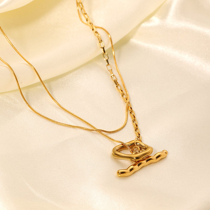 Hip-Hop Simple Style Solid Color Stainless Steel  Toggle Plating 18K Gold Plated Layered Necklaces