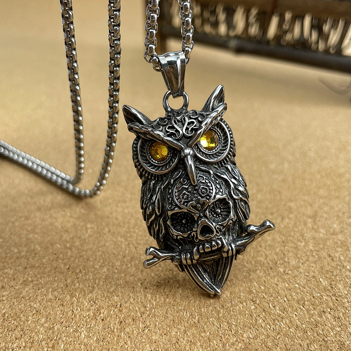 Hip-Hop Vintage Style Owl Skull Stainless Steel  Stainless Steel Necklace In Bulk
