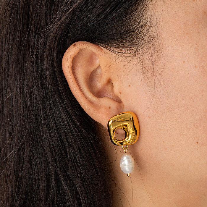 1 Pair Elegant Irregular Irregular Plating Stainless Steel  Freshwater Pearl 18K Gold Plated Drop Earrings