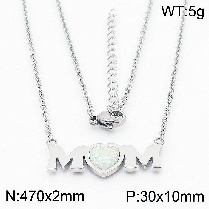 Fashion Simple Letters MOM Heart-shaped Stainless Steel Necklace