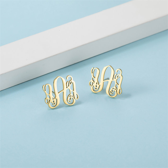 1 Piece Simple Style Letter Plating Stainless Steel  Stainless Steel 18K Gold Plated Ear Studs