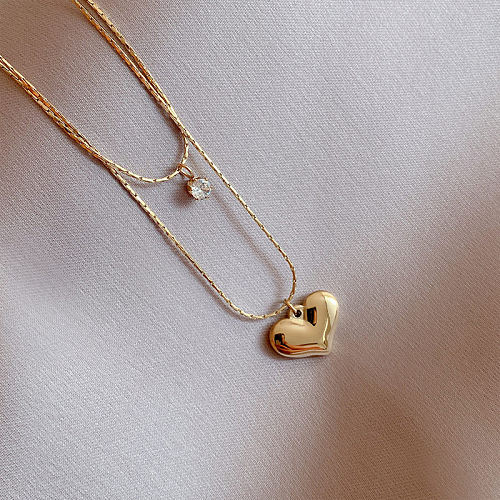 Moda coração forma colar de aço inoxidável incrustado zircão colares de aço inoxidável