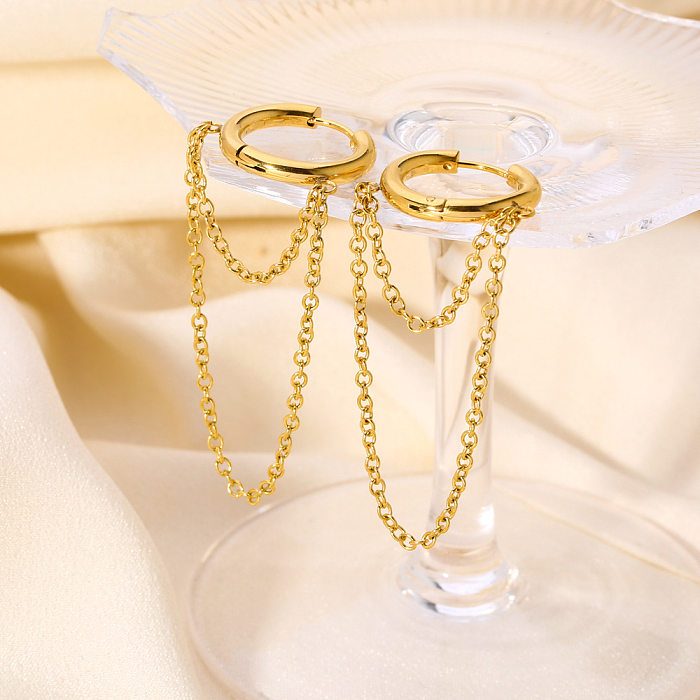 1 paire de boucles d'oreilles pendantes en acier inoxydable plaqué or 18 carats, Style français rétro, pampilles rondes