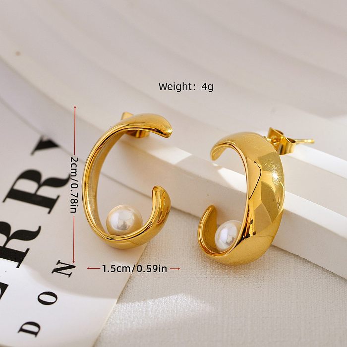 1 Pair Simple Style Solid Color Inlay Stainless Steel  Artificial Pearls Ear Studs