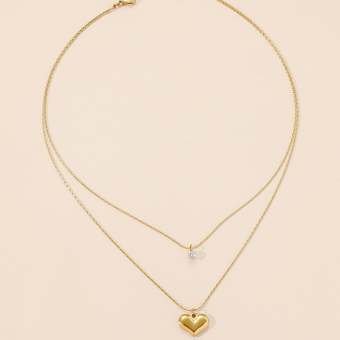 Modische Halsketten in Herzform mit Edelstahlbeschichtung, Zirkon, 1 Stück