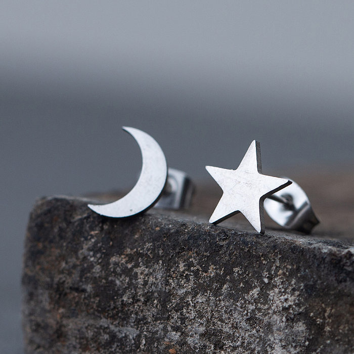 Simple Stainless Steel  Star Moon Earrings Wholesale
