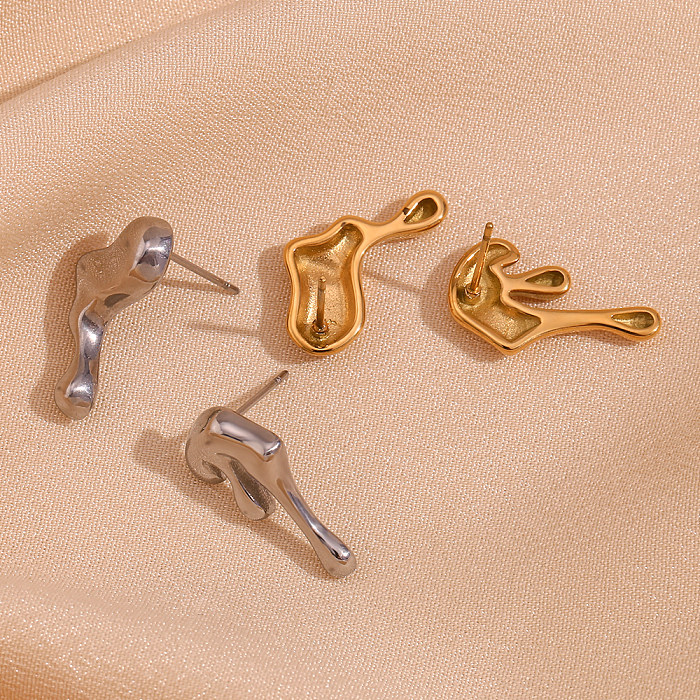 1 par de brincos de orelha banhados a ouro 18K, estilo clássico básico, revestimento irregular, aço inoxidável