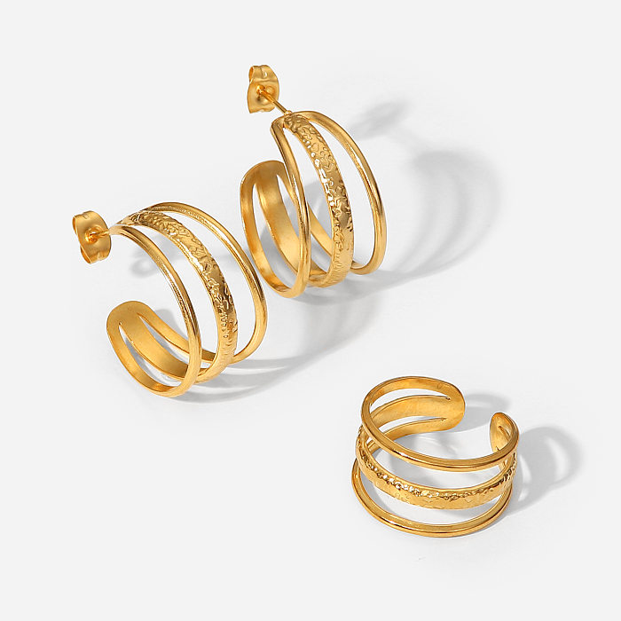 Anel de brincos de linha em forma de C de aço inoxidável banhado a ouro 18K da moda