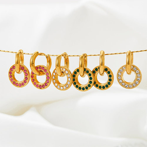 1 Paar Ohrringe aus Edelstahl mit künstlichen Edelsteinen im klassischen Stil mit geometrischer Beschichtung