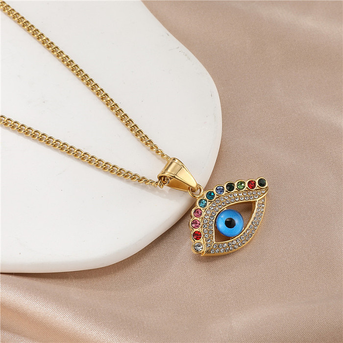 Retro Commute Devil'S Eye Stainless Steel  Polishing Plating Inlay Rhinestones Gold Plated Pendant Necklace