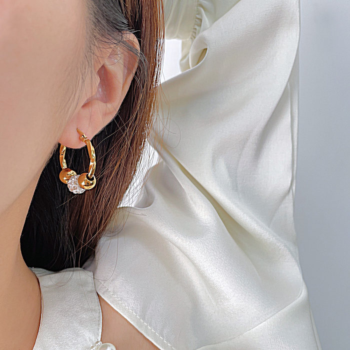 1 Pair Simple Style Geometric Inlay Stainless Steel  Zircon Earrings