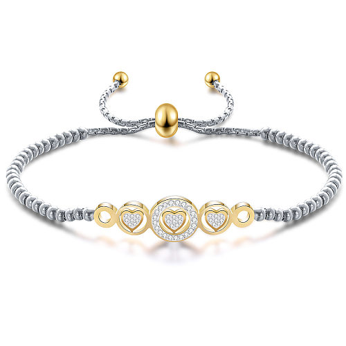 Sweet Heart Shape Titanium Steel Inlay Artificial Gemstones Bracelets 1 Piece