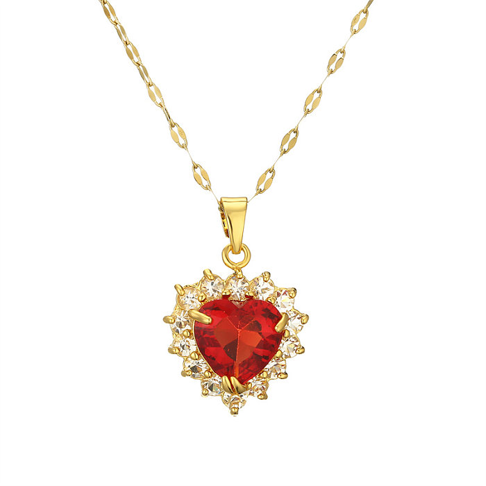 IG Style Simple Style Heart Shape Stainless Steel  Copper Plating Inlay Zircon Gold Plated Pendant Necklace