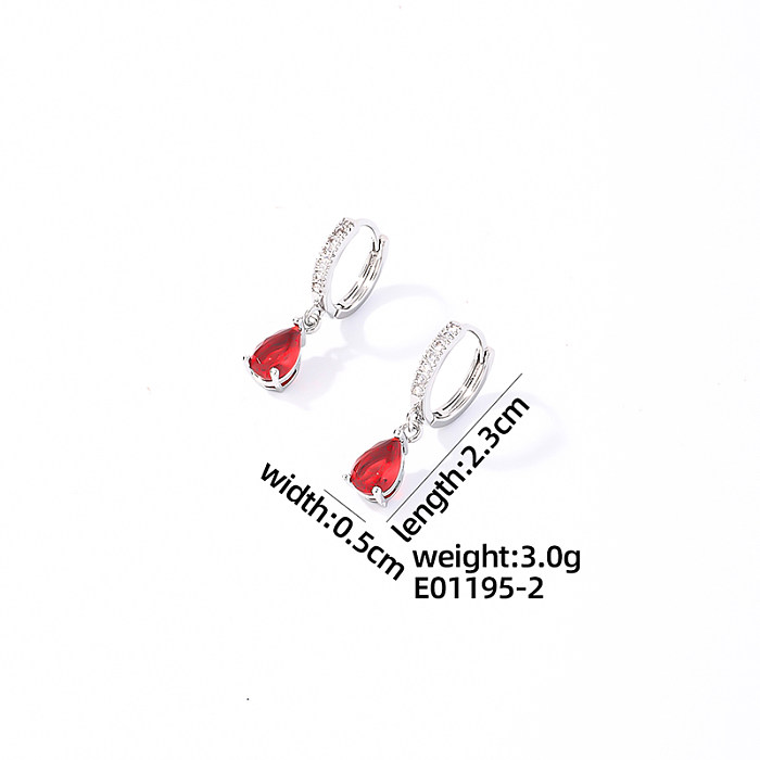 1 Pair Casual Basic Sweet Round Water Droplets Plating Inlay Stainless Steel  Zircon White Gold Plated Drop Earrings