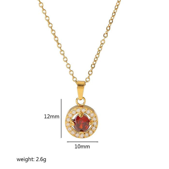 Elegant Retro Quadrilateral Heart Shape Stainless Steel  Plating Inlay Zircon 18K Gold Plated Pendant Necklace