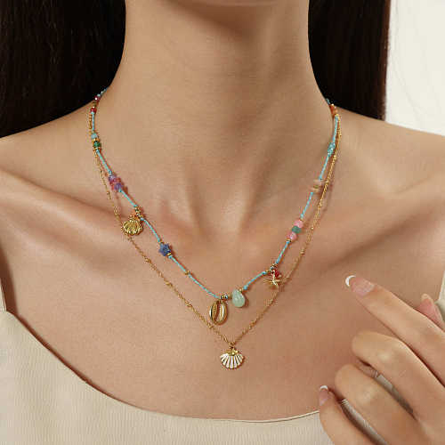 Original Design Shell Stainless Steel Plating Double Layer Necklaces