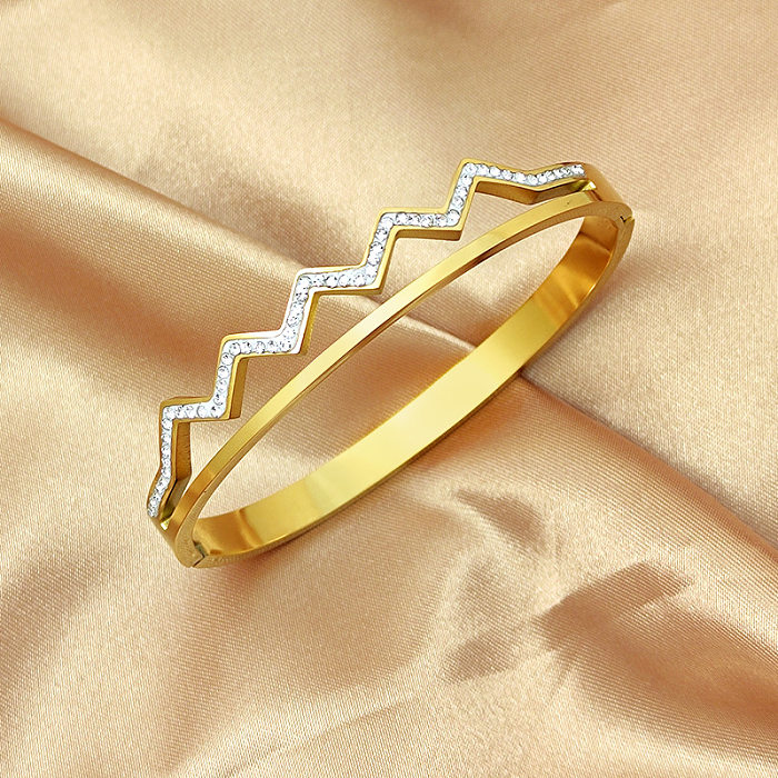 Atacado estilo simples estilo clássico folha estrela chapeamento de aço inoxidável incrustação pulseira de zircônia banhada a ouro 18K