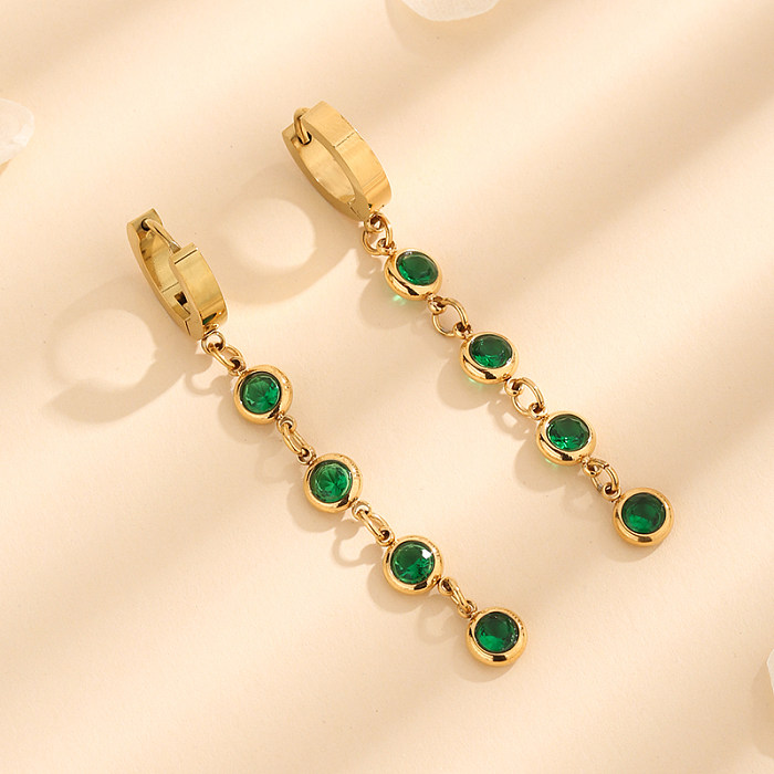 1 Pair Elegant Color Block Stainless Steel Plating Inlay Rhinestones 18K Gold Plated Drop Earrings