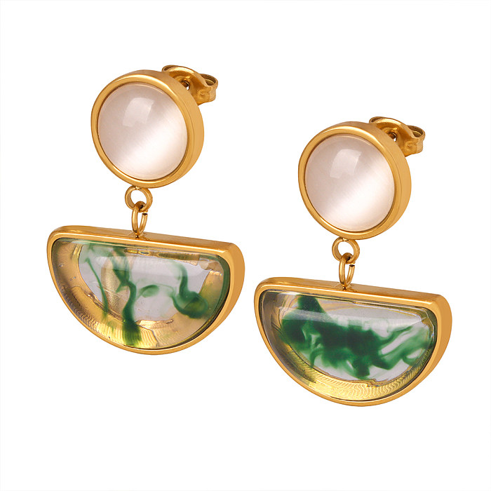 1 Pair Elegant Geometric Plating Inlay Resin Stainless Steel Opal 18K Gold Plated Drop Earrings